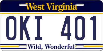WV license plate OKI401