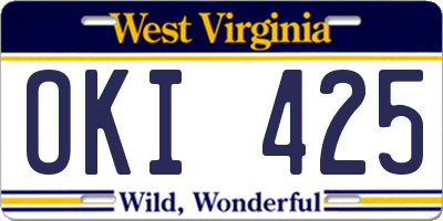 WV license plate OKI425