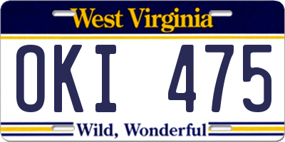 WV license plate OKI475