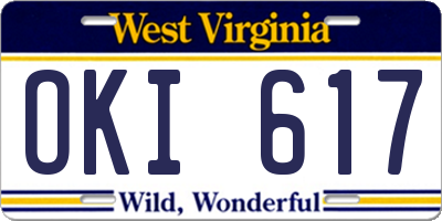 WV license plate OKI617