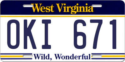 WV license plate OKI671