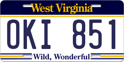 WV license plate OKI851