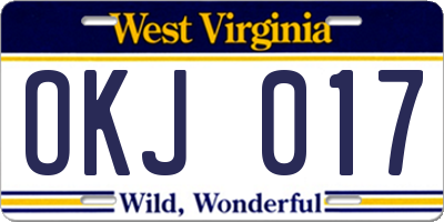 WV license plate OKJ017