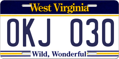 WV license plate OKJ030
