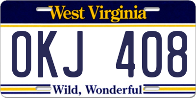 WV license plate OKJ408