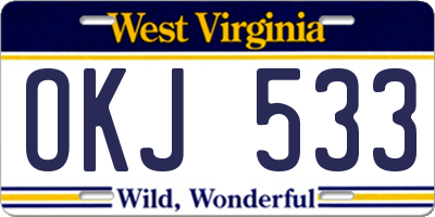 WV license plate OKJ533