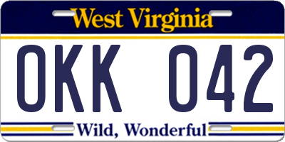 WV license plate OKK042