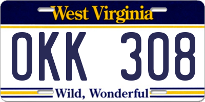WV license plate OKK308