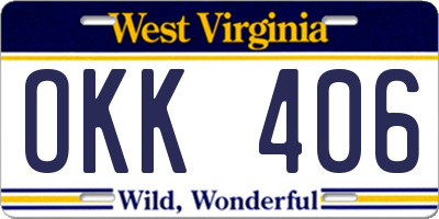 WV license plate OKK406