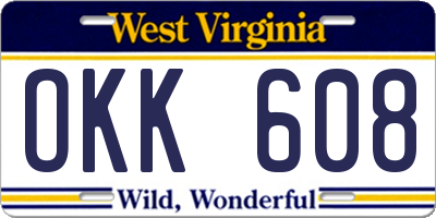 WV license plate OKK608
