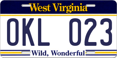 WV license plate OKL023