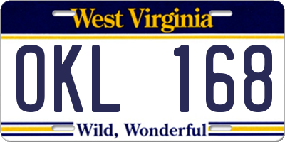 WV license plate OKL168