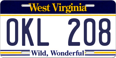 WV license plate OKL208