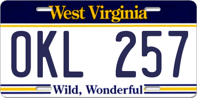 WV license plate OKL257