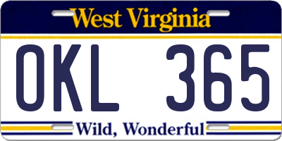 WV license plate OKL365