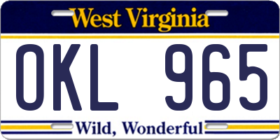 WV license plate OKL965