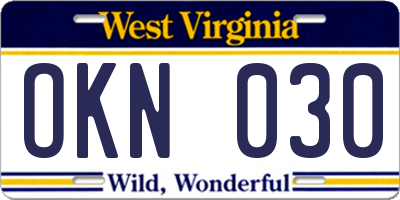 WV license plate OKN030