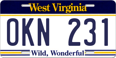 WV license plate OKN231