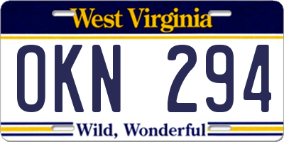 WV license plate OKN294