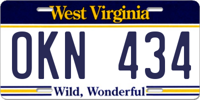 WV license plate OKN434
