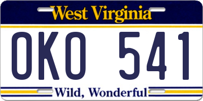 WV license plate OKO541