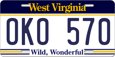 WV license plate OKO570