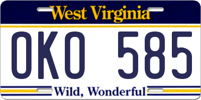 WV license plate OKO585