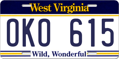 WV license plate OKO615
