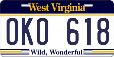 WV license plate OKO618