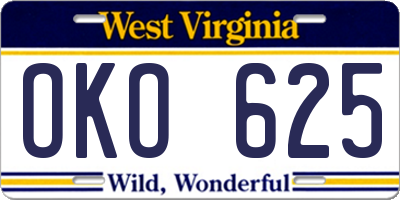 WV license plate OKO625