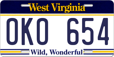 WV license plate OKO654