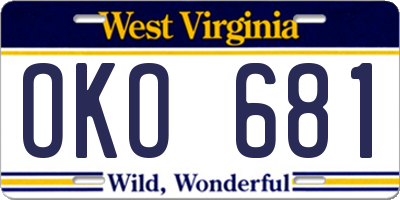 WV license plate OKO681