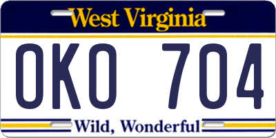 WV license plate OKO704