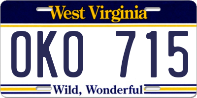 WV license plate OKO715