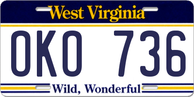 WV license plate OKO736