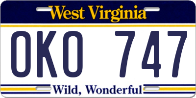 WV license plate OKO747