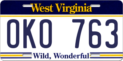 WV license plate OKO763