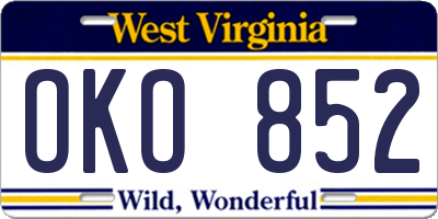WV license plate OKO852