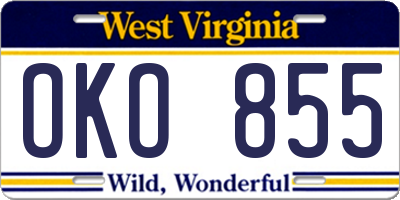 WV license plate OKO855