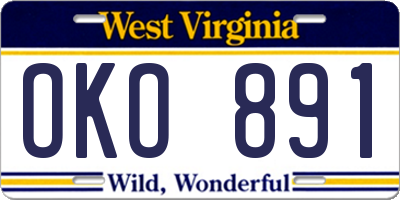 WV license plate OKO891