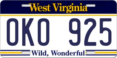 WV license plate OKO925