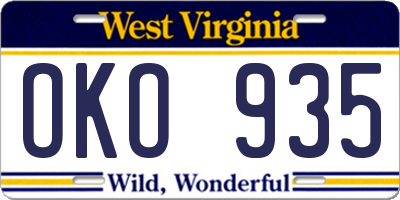 WV license plate OKO935