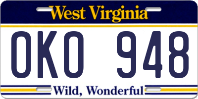 WV license plate OKO948