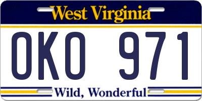 WV license plate OKO971