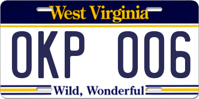 WV license plate OKP006