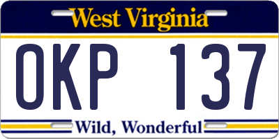 WV license plate OKP137