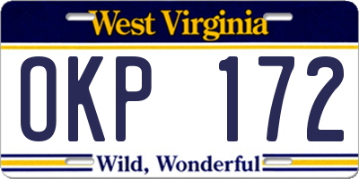 WV license plate OKP172