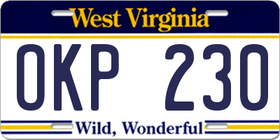 WV license plate OKP230
