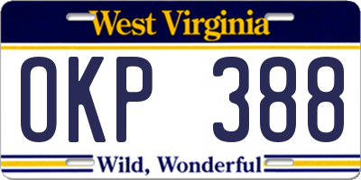 WV license plate OKP388