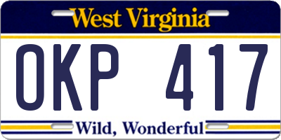 WV license plate OKP417